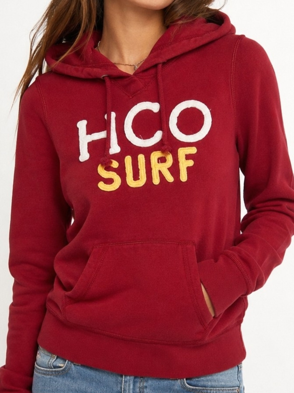 Hollister Juniors M HCO Surf Red Hoodie Y2K Distressed Vintage Style Preppy